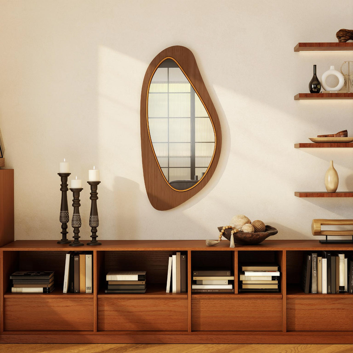 Miroir mural asymétrique, cadre bois — 91,5 × 45 cm — vue 7