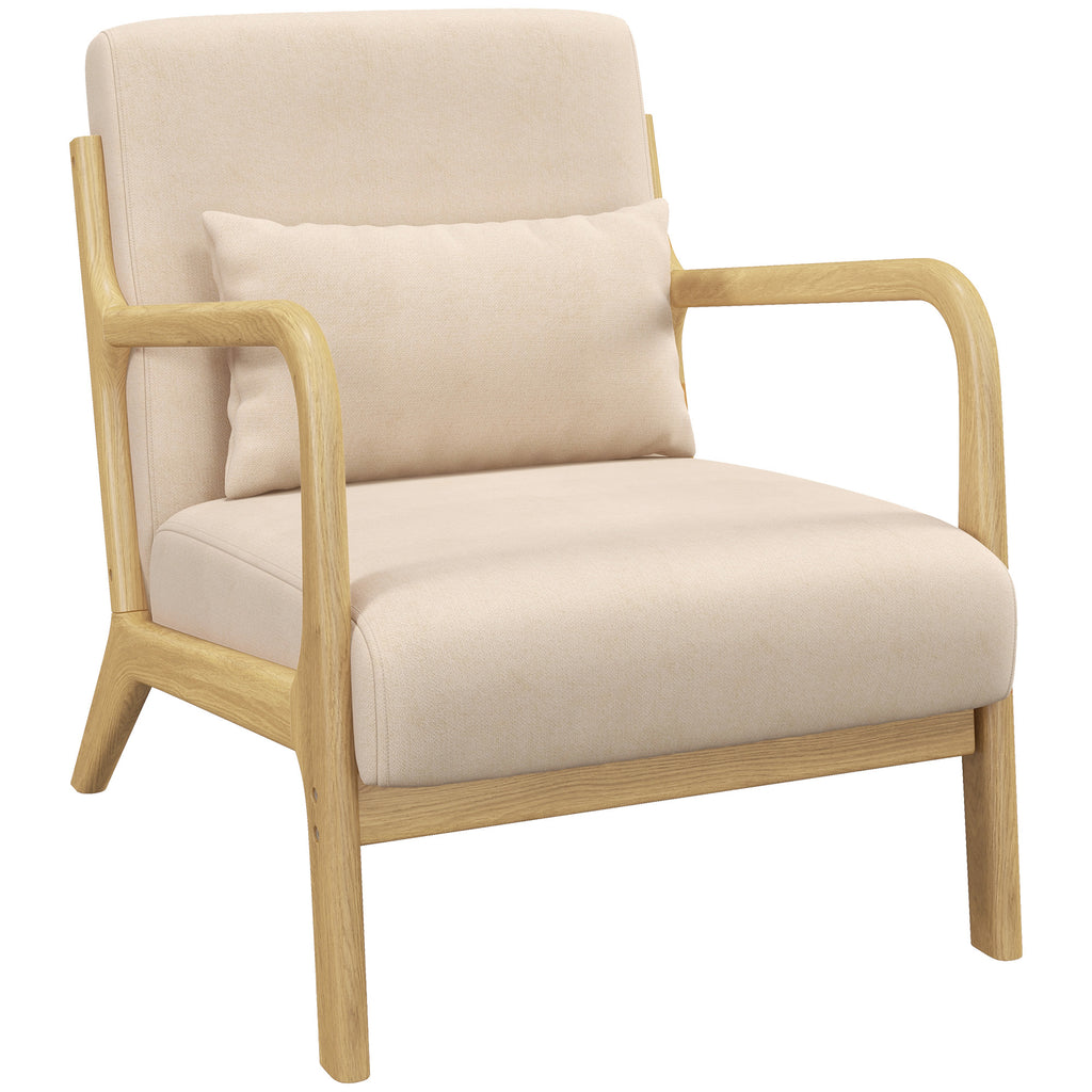 Fauteuil lounge bois d'hévéa et aspect velours — beige — vue 1