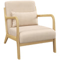 Fauteuil lounge bois d'hévéa et aspect velours — beige — vue 1