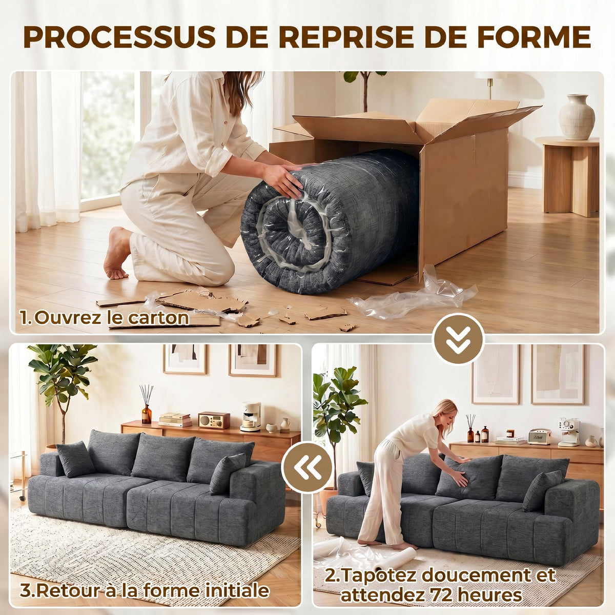 Canapé 3 places en chenille — 248 cm — vue 7