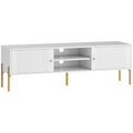 Meuble TV cannelé blanc, pieds dorés — 140 cm — vue 1