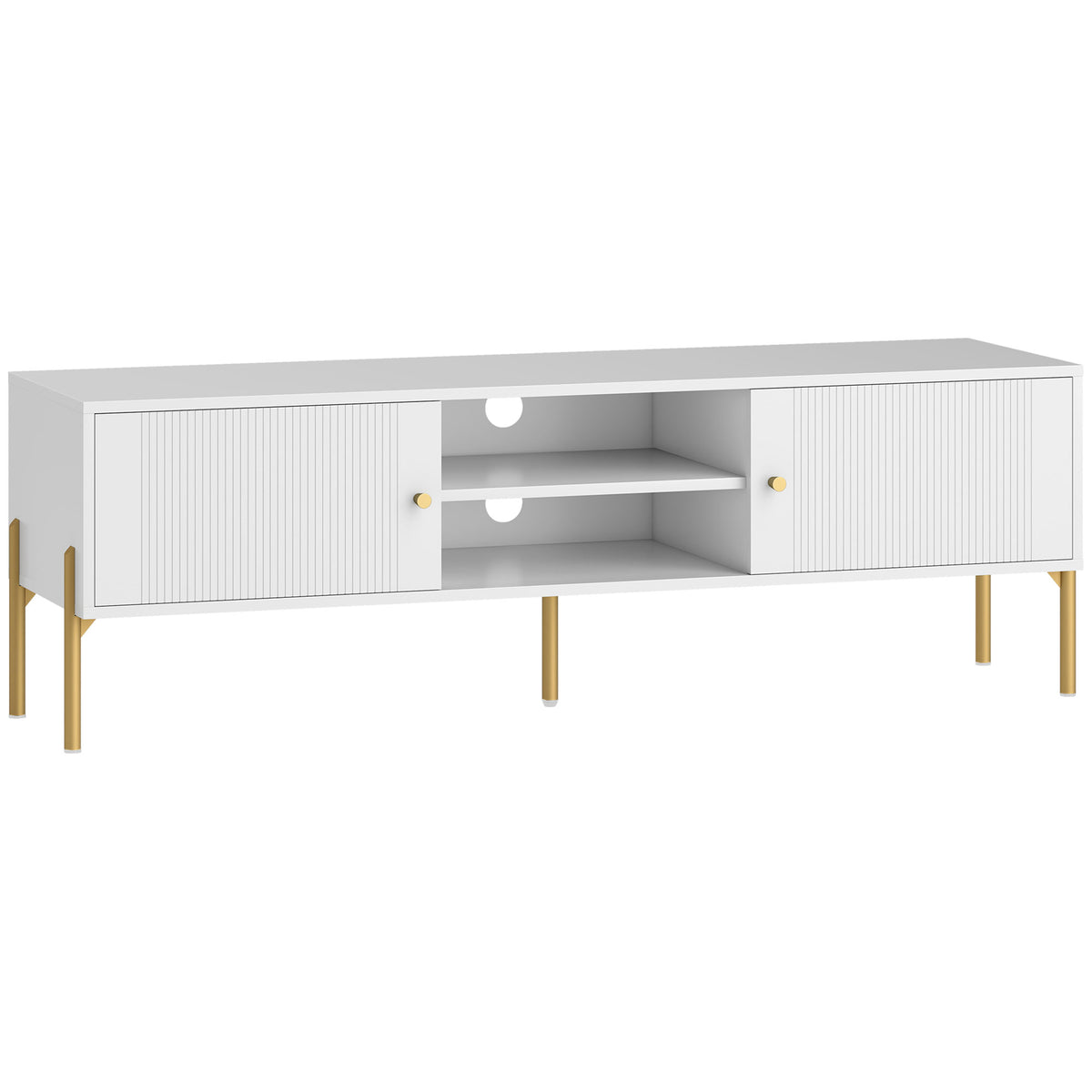 Meuble TV cannelé blanc, pieds dorés — 140 cm — vue 1