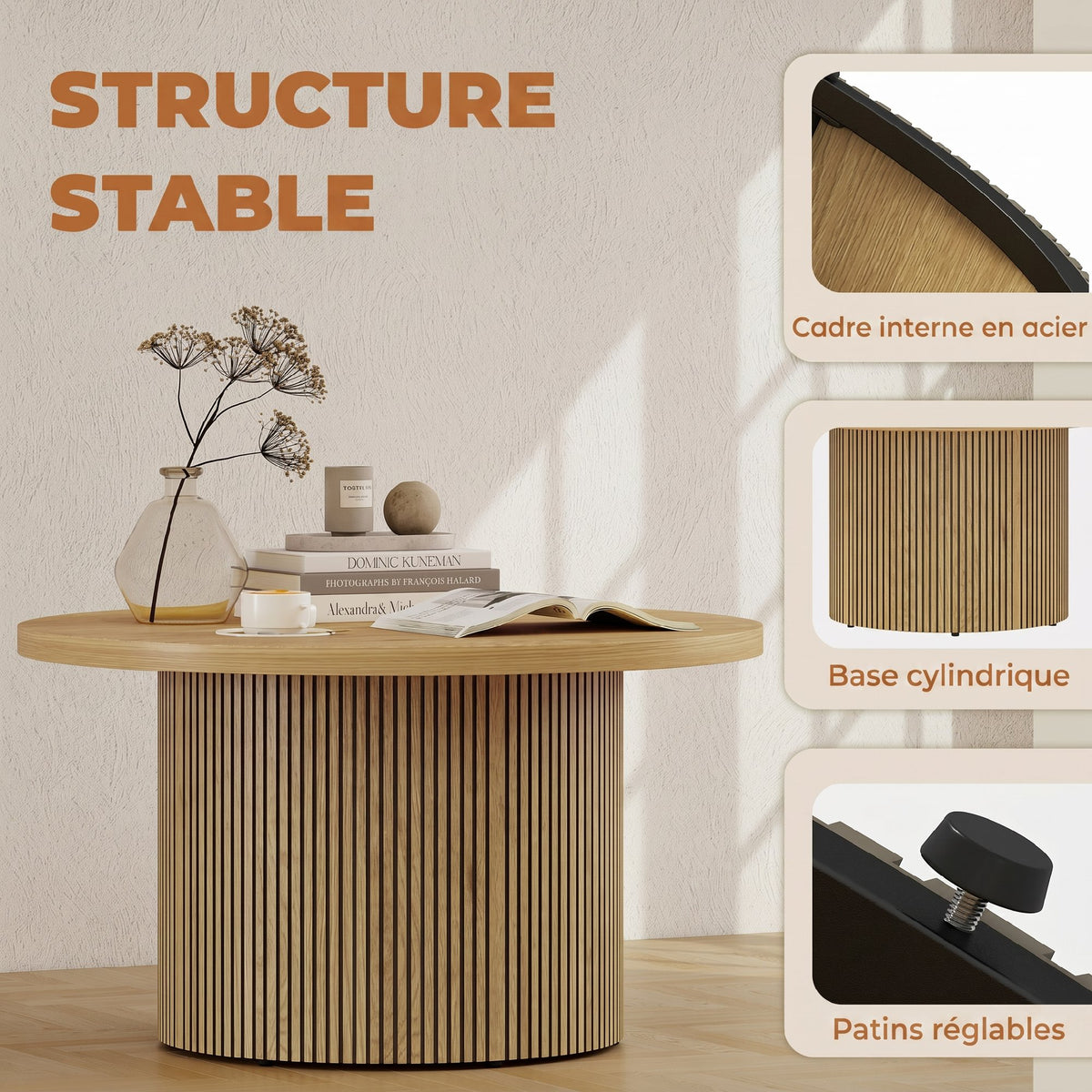 Table basse ronde, pied cannelé — Ø 80 cm — vue 5
