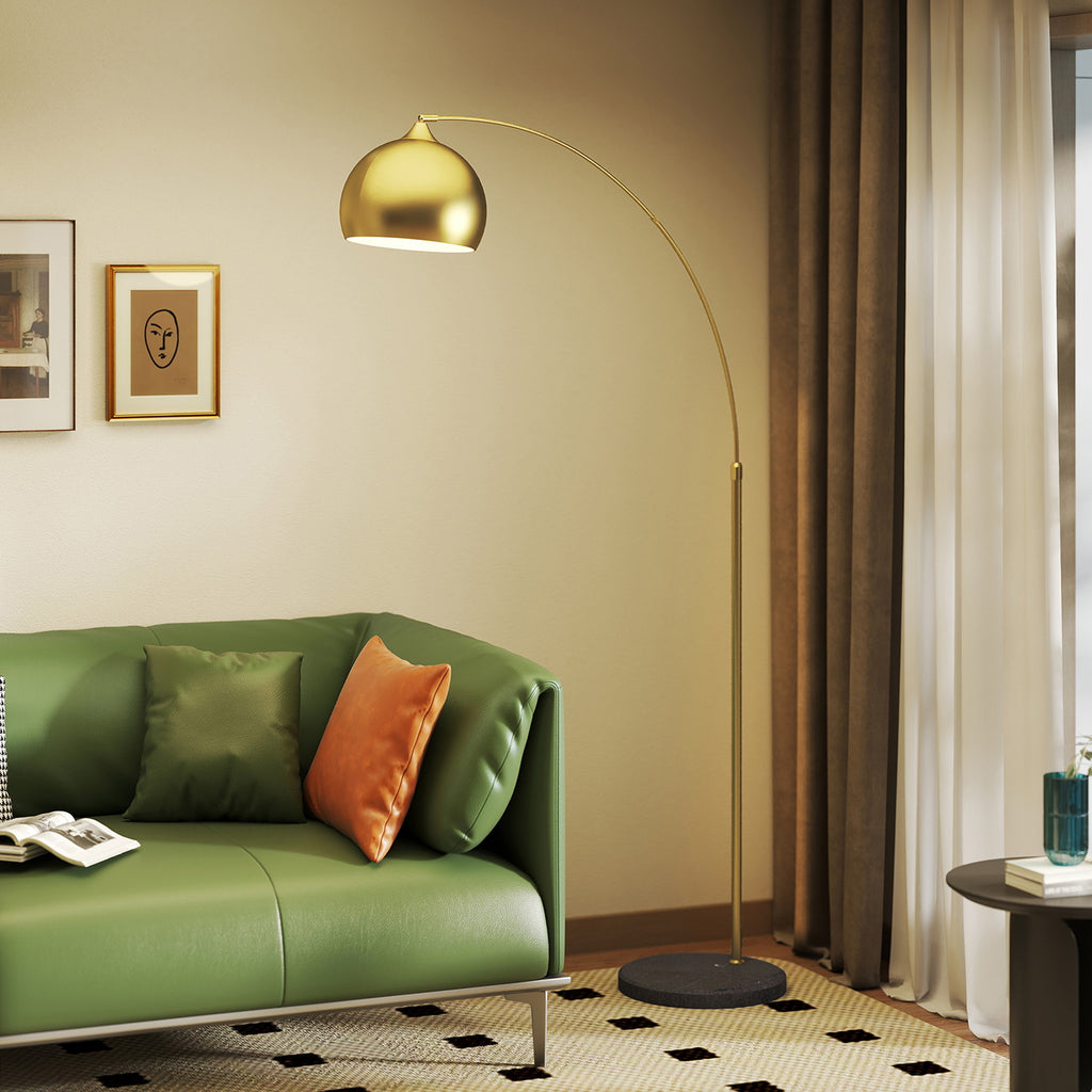 Lampadaire arc doré, socle en marbre — 180 cm — vue 2