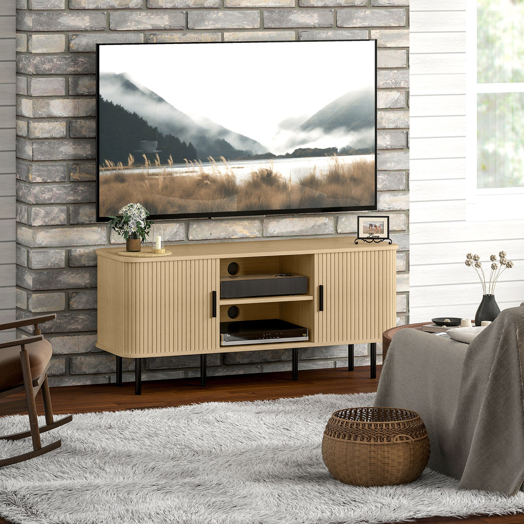 Meuble TV à portes cannelées, ton chêne — 120 cm — vue 7