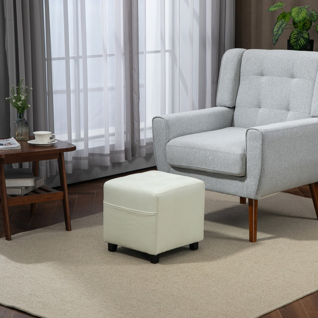 Pouf cube capitonné avec poche latérale — crème — vue 2