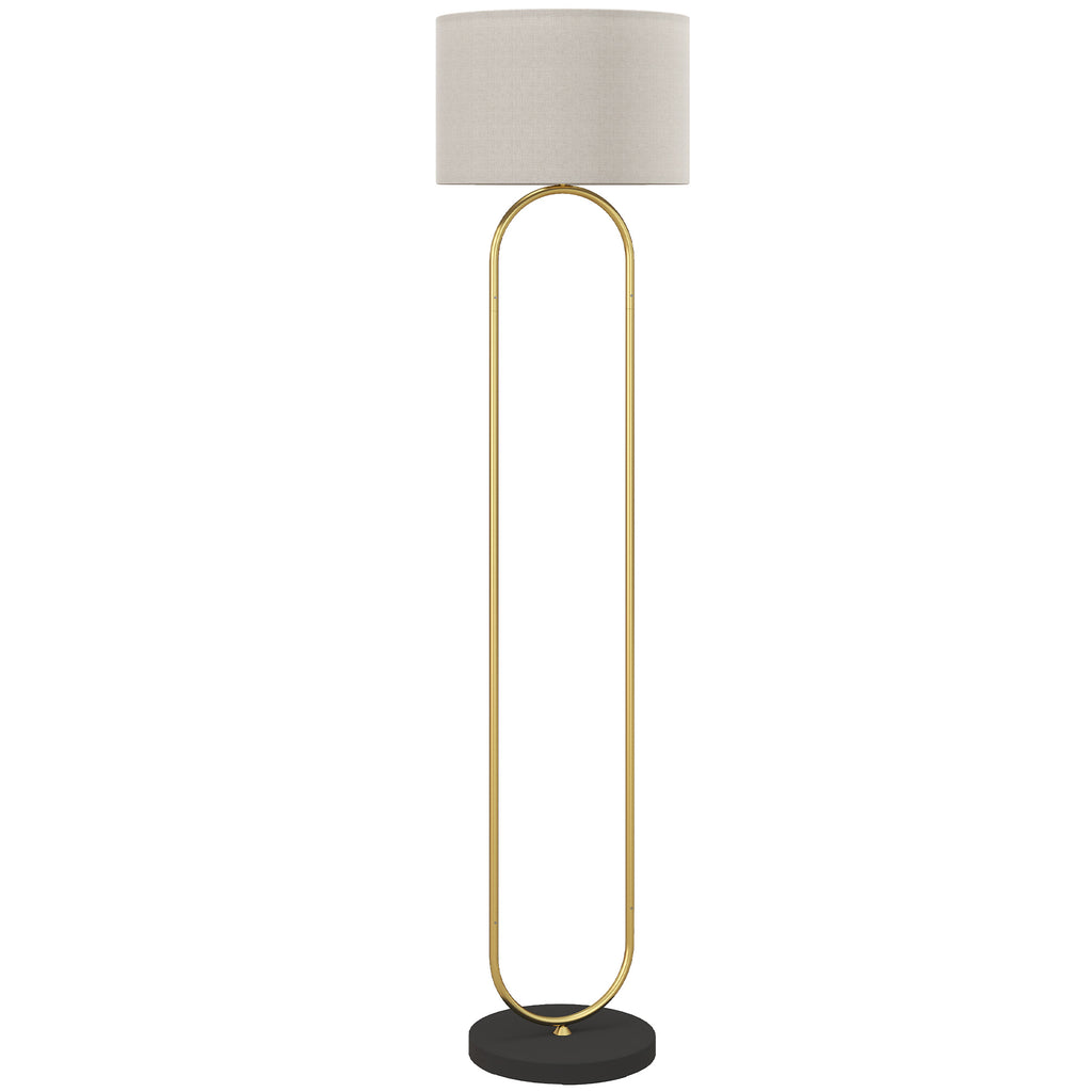 Lampadaire ovale doré, abat-jour effet lin — 156 cm — vue 1