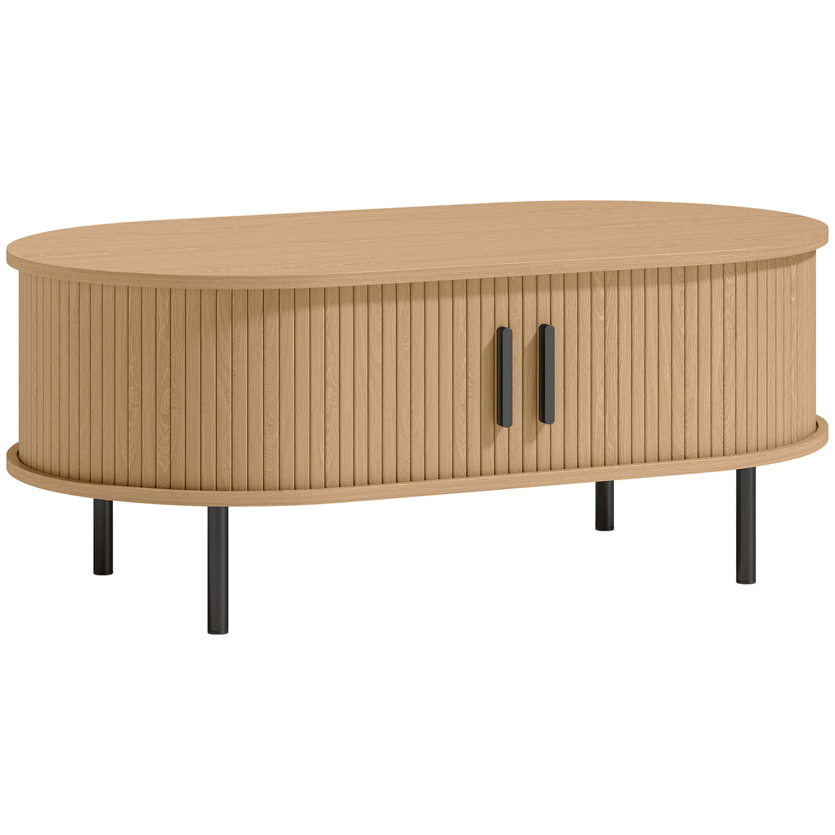 Table basse ovale cannelée à portes coulissantes — 100 × 55 cm — vue 1