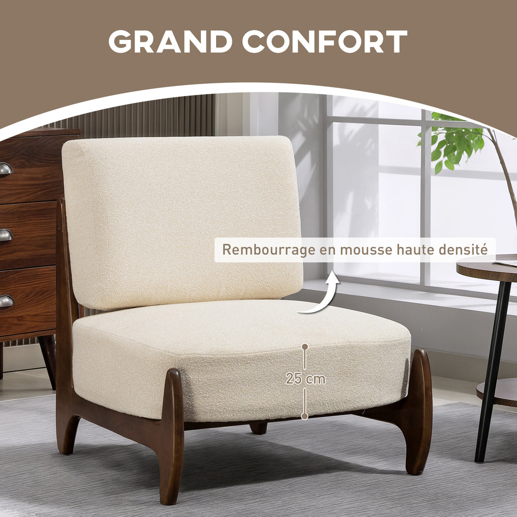 Fauteuil en chenille, structure hévéa — crème — vue 5