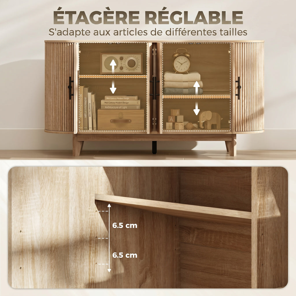 Buffet ovale cannelé, ton chêne — 147 cm — vue 6