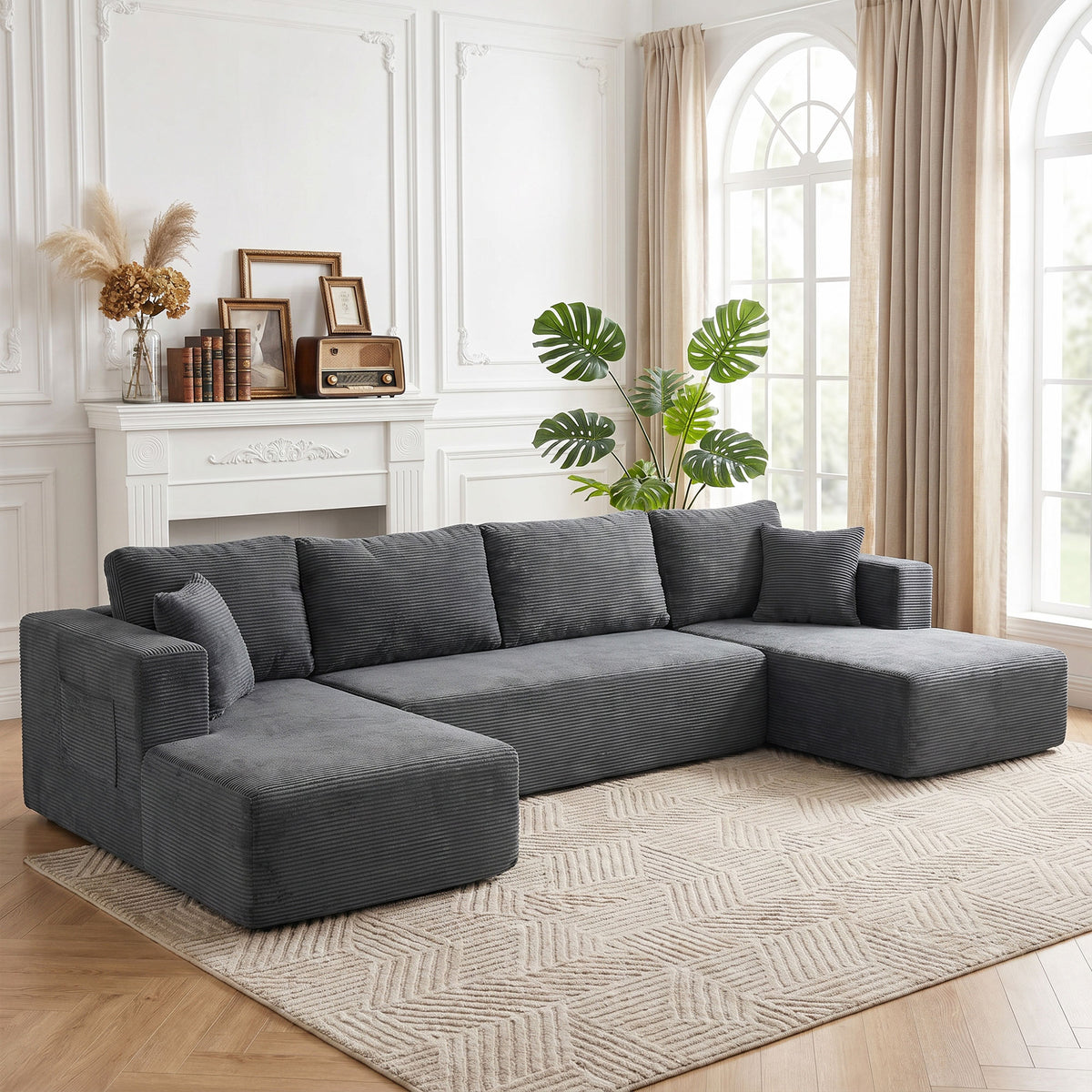 Canapé modulaire en U velours côtelé — 369 cm — vue 2