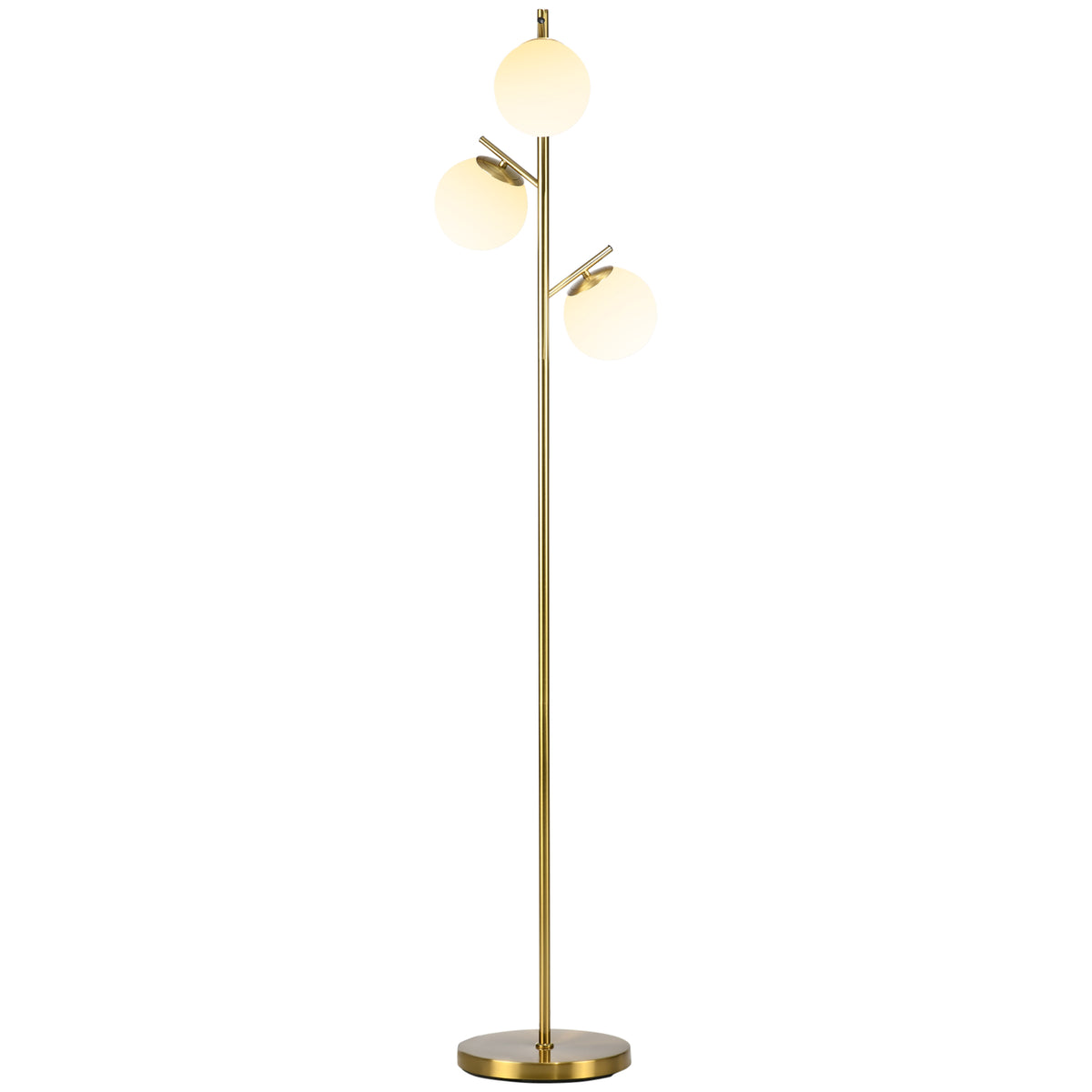Lampadaire 3 globes en verre dépoli — doré — vue sur fond blanc
