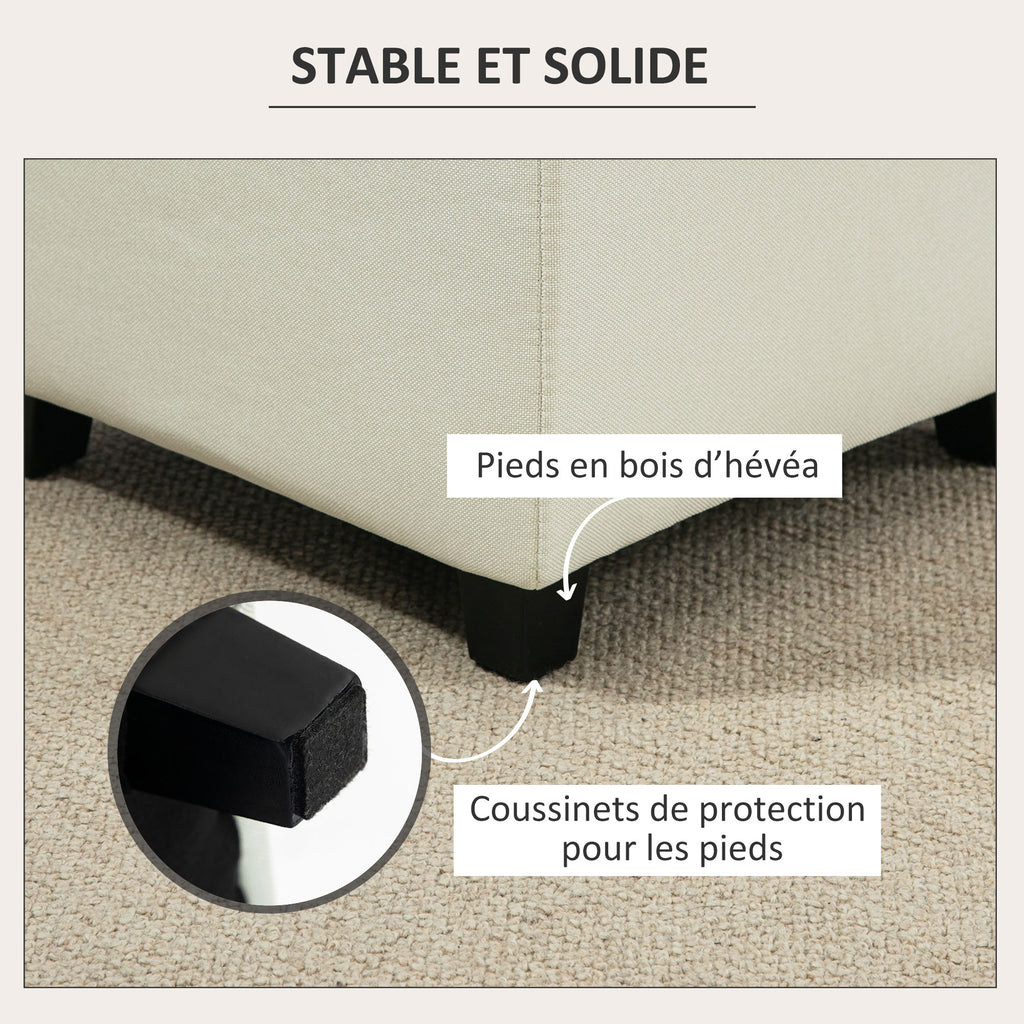 Pouf cube capitonné avec poche latérale — crème — vue 7