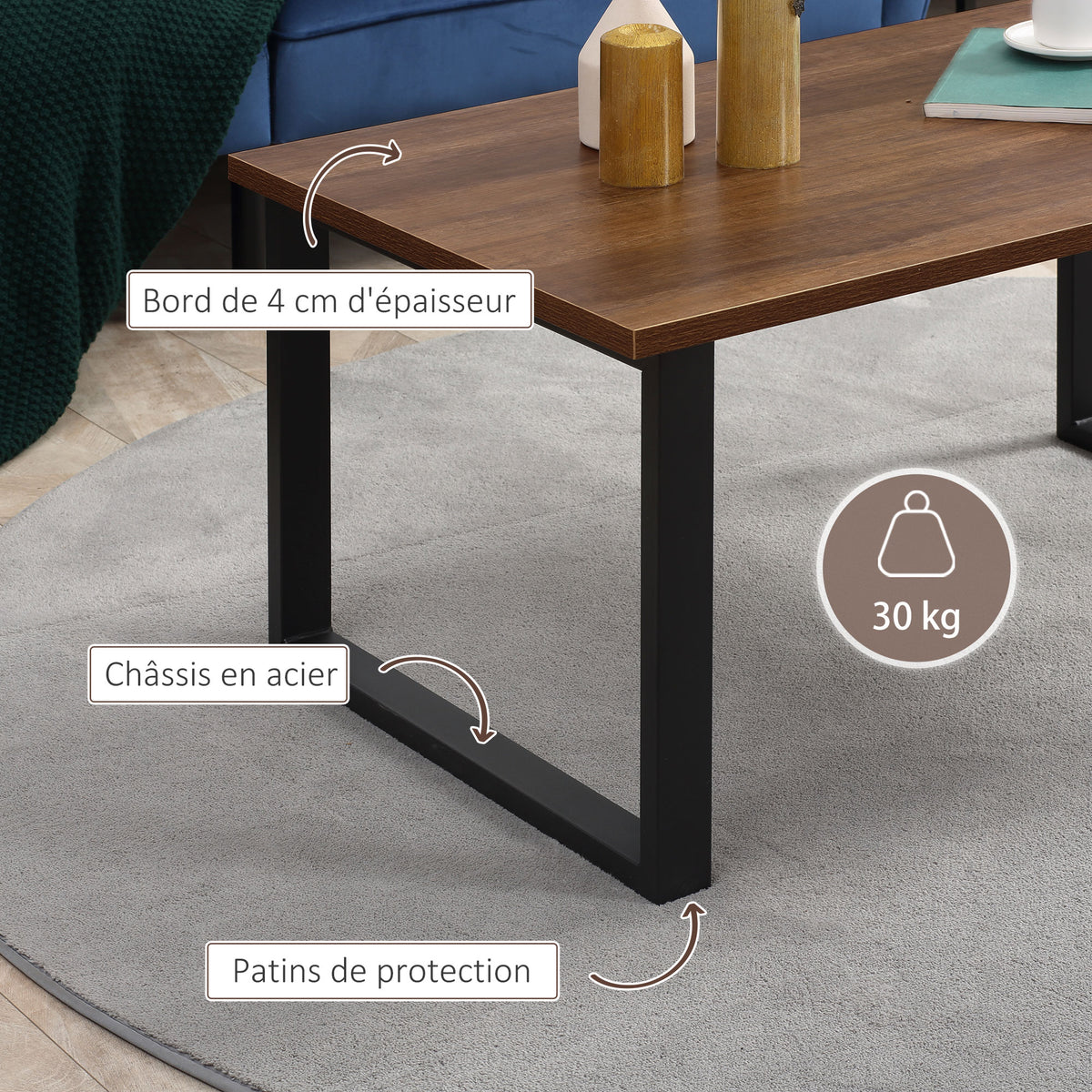Table basse industrielle bois et métal — 100 × 60 cm — photo 6