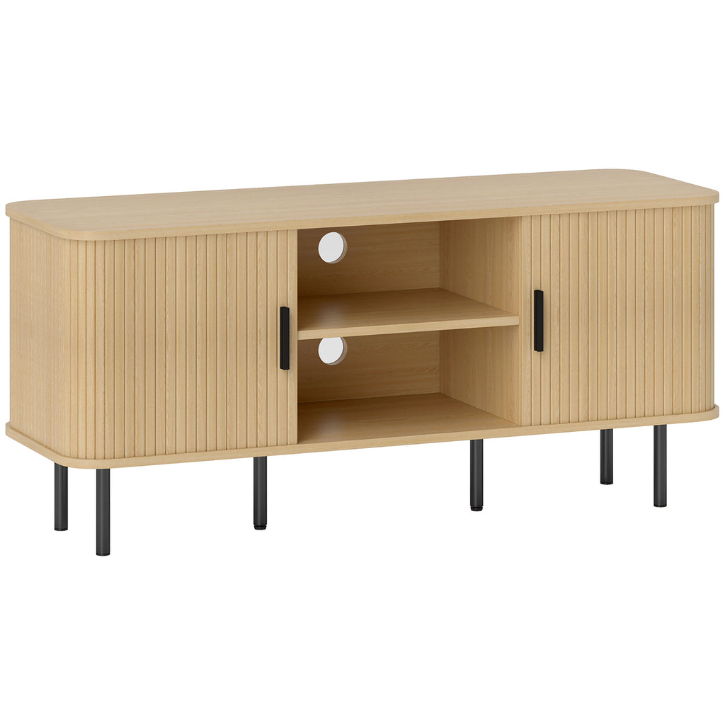 Meuble TV à portes cannelées, ton chêne — 120 cm — vue 1