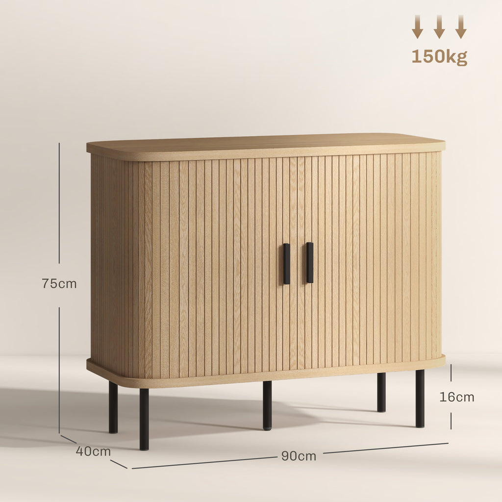 Buffet à portes coulissantes à lattes, ton chêne — 90 cm — vue 3