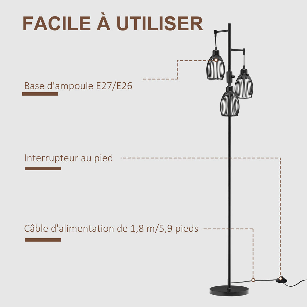 Lampadaire industriel 3 suspensions filaires — noir — photo 6