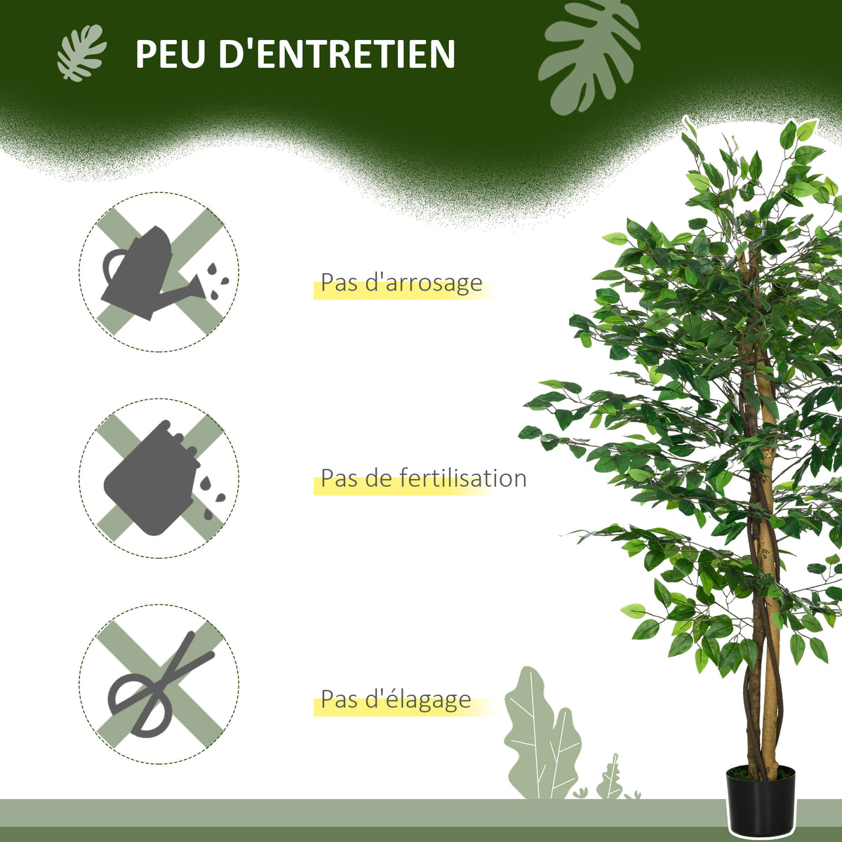 Lot de 2 ficus artificiels avec pot — 1,50 m — vue 5
