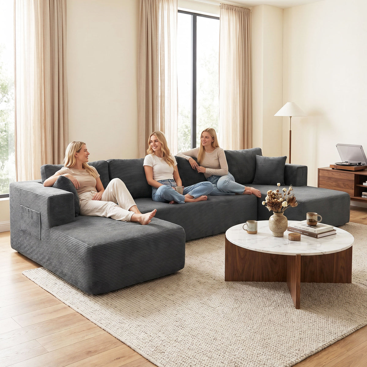 Canapé modulaire en U velours côtelé — 369 cm — vue 8