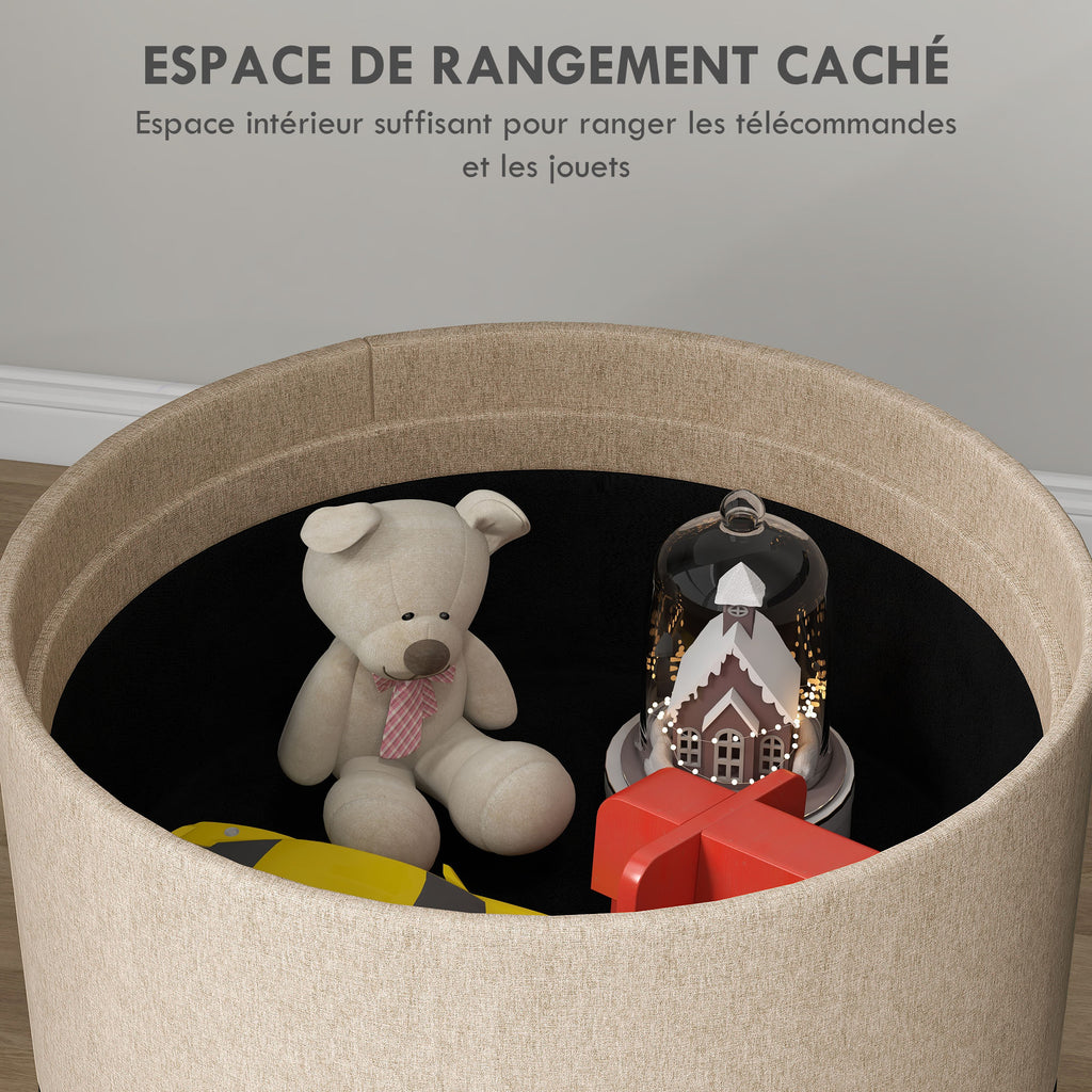Pouf rond à coffre avec plateau réversible — beige — vue 4