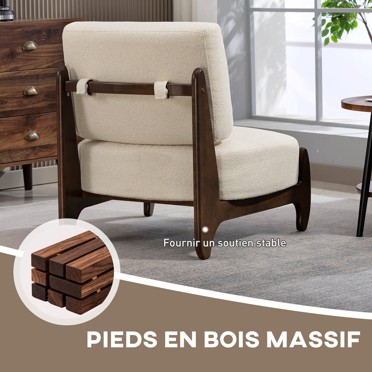 Fauteuil en chenille, structure hévéa — crème — vue 7