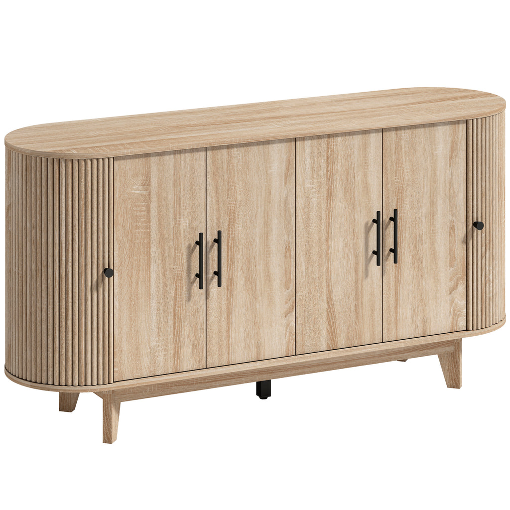 Buffet ovale cannelé, ton chêne — 147 cm — vue 1
