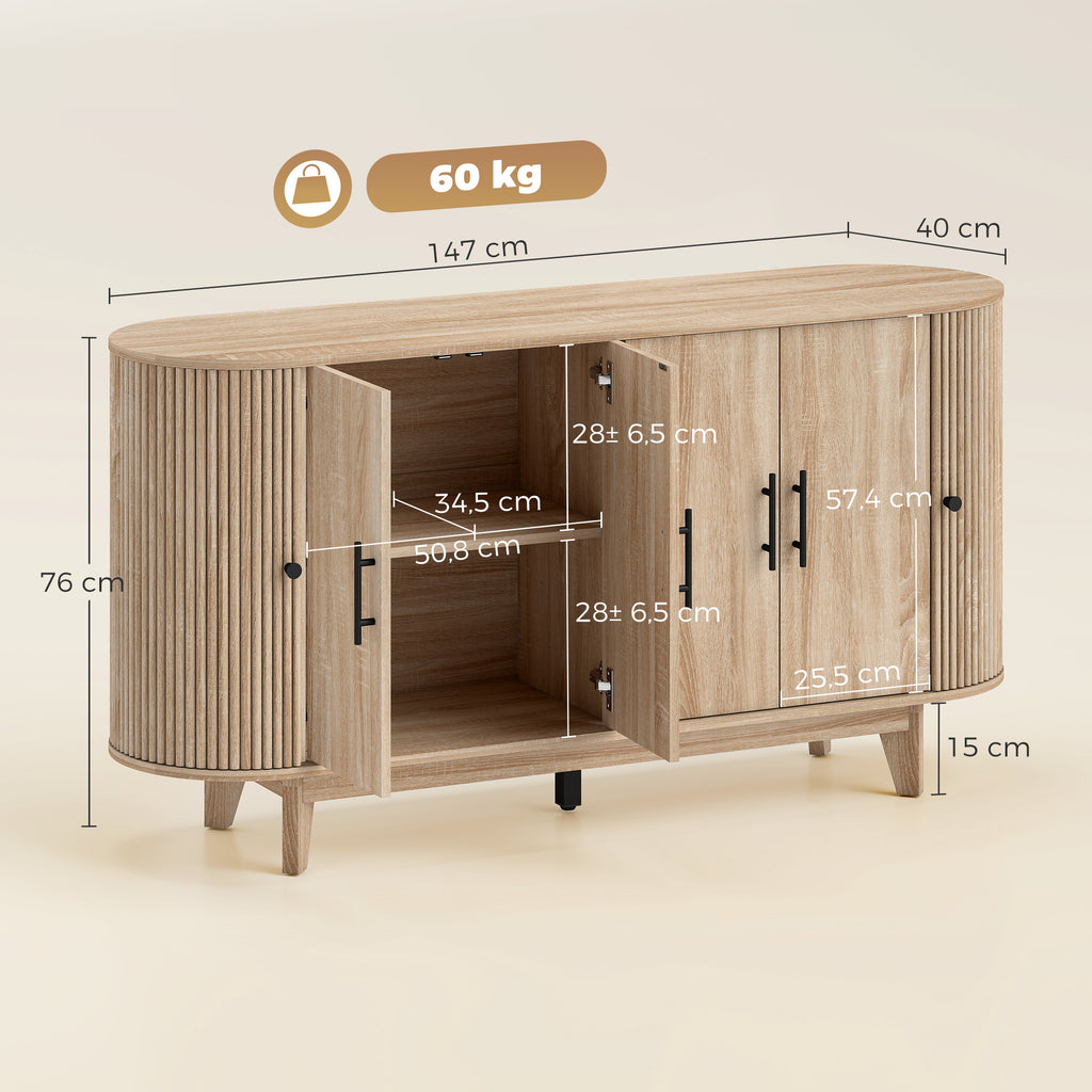 Buffet ovale cannelé, ton chêne — 147 cm — vue 3