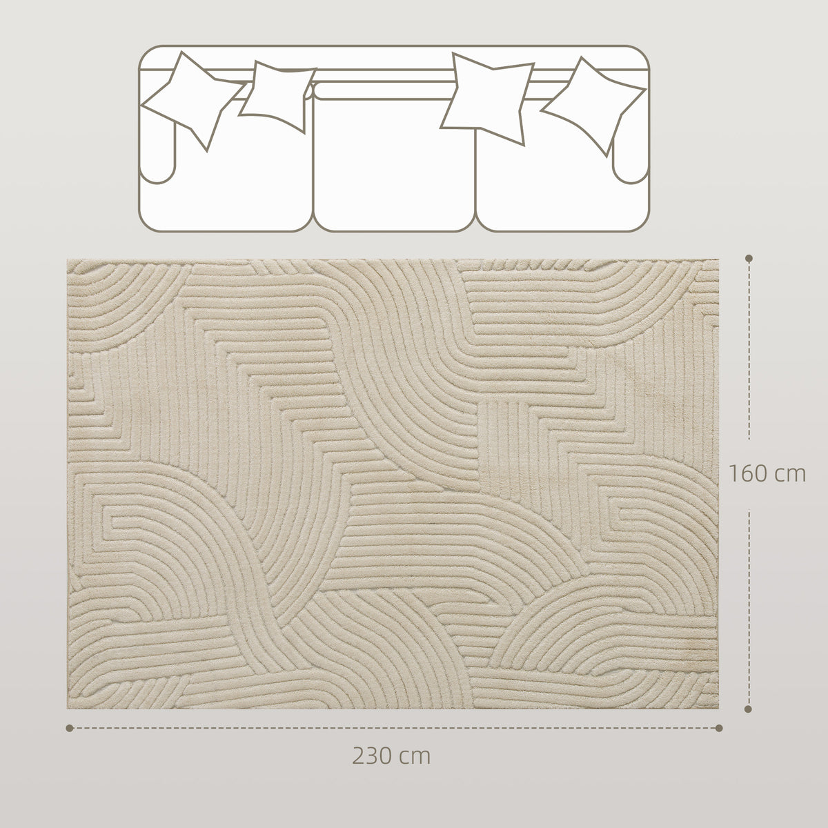 Tapis géométrique en relief — 230 × 160 cm, crème — photo 3