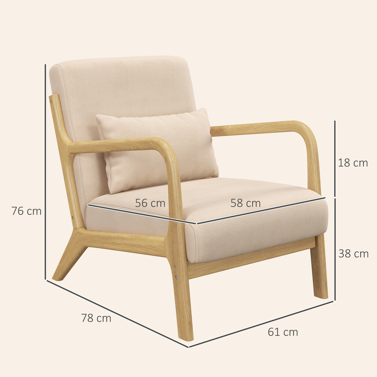 Fauteuil lounge bois d'hévéa et aspect velours — beige — vue 3
