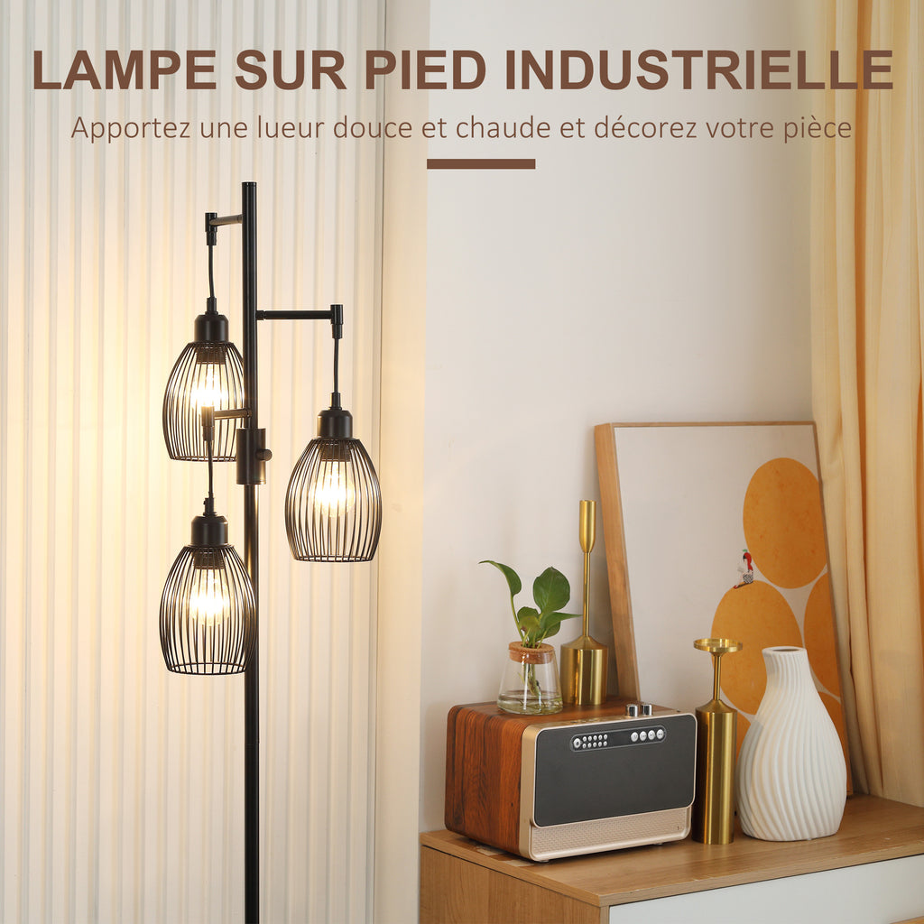 Lampadaire industriel 3 suspensions filaires — noir — photo 5