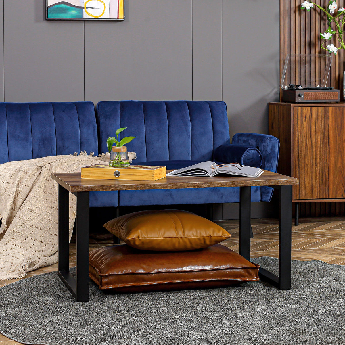 Table basse industrielle bois et métal — 100 × 60 cm — photo 2