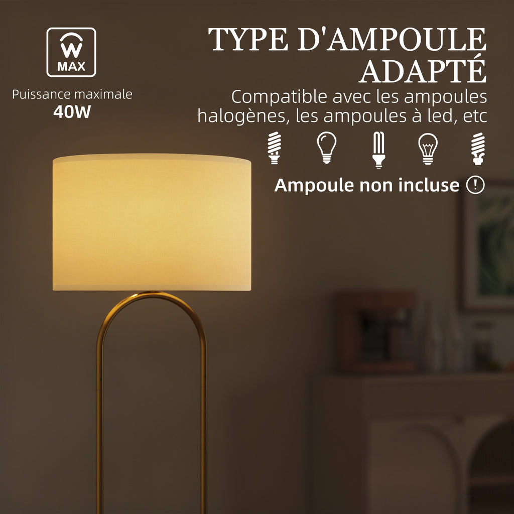 Lampadaire ovale doré, abat-jour effet lin — 156 cm — vue 7