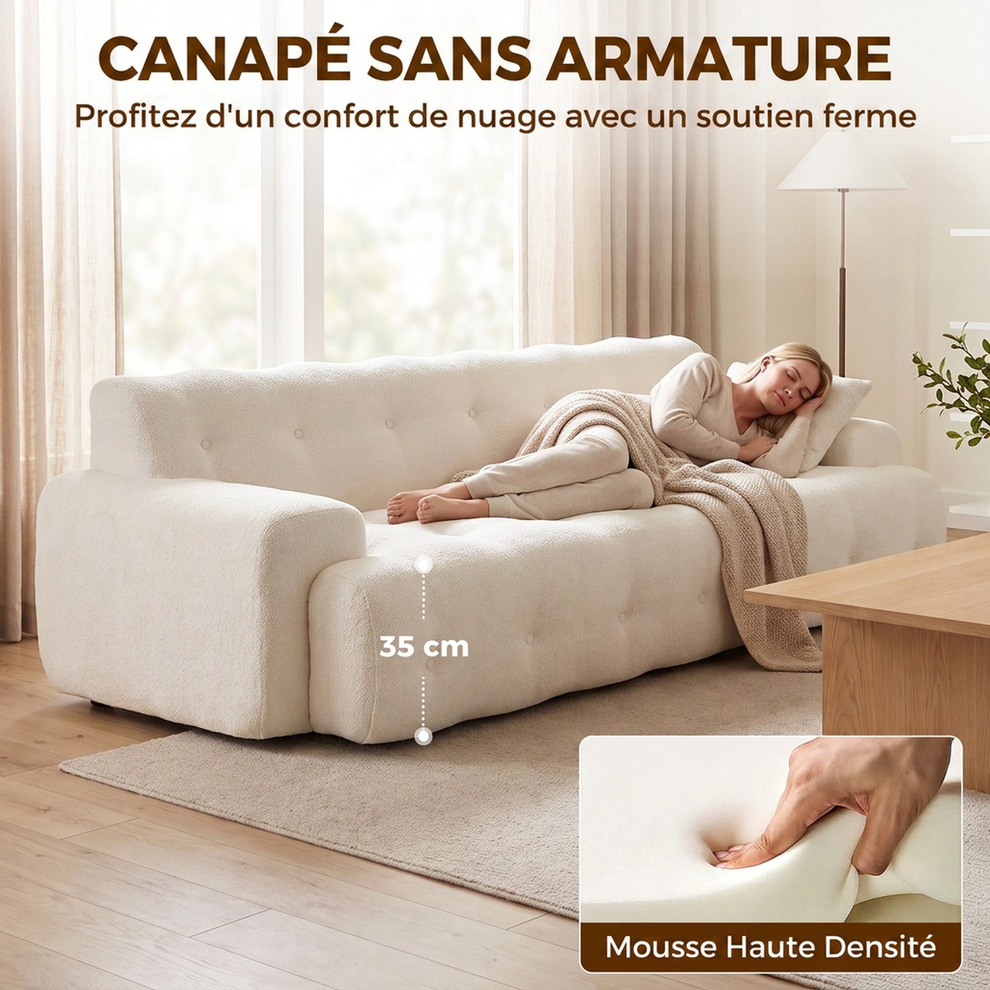 Canapé 3 places en chenille 211 cm crème — photo 3 sur 8