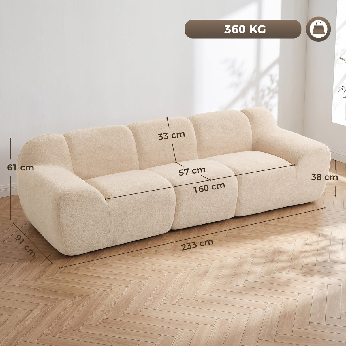 Canapé 3 places en chenille 233 cm beige — photo 7 sur 8