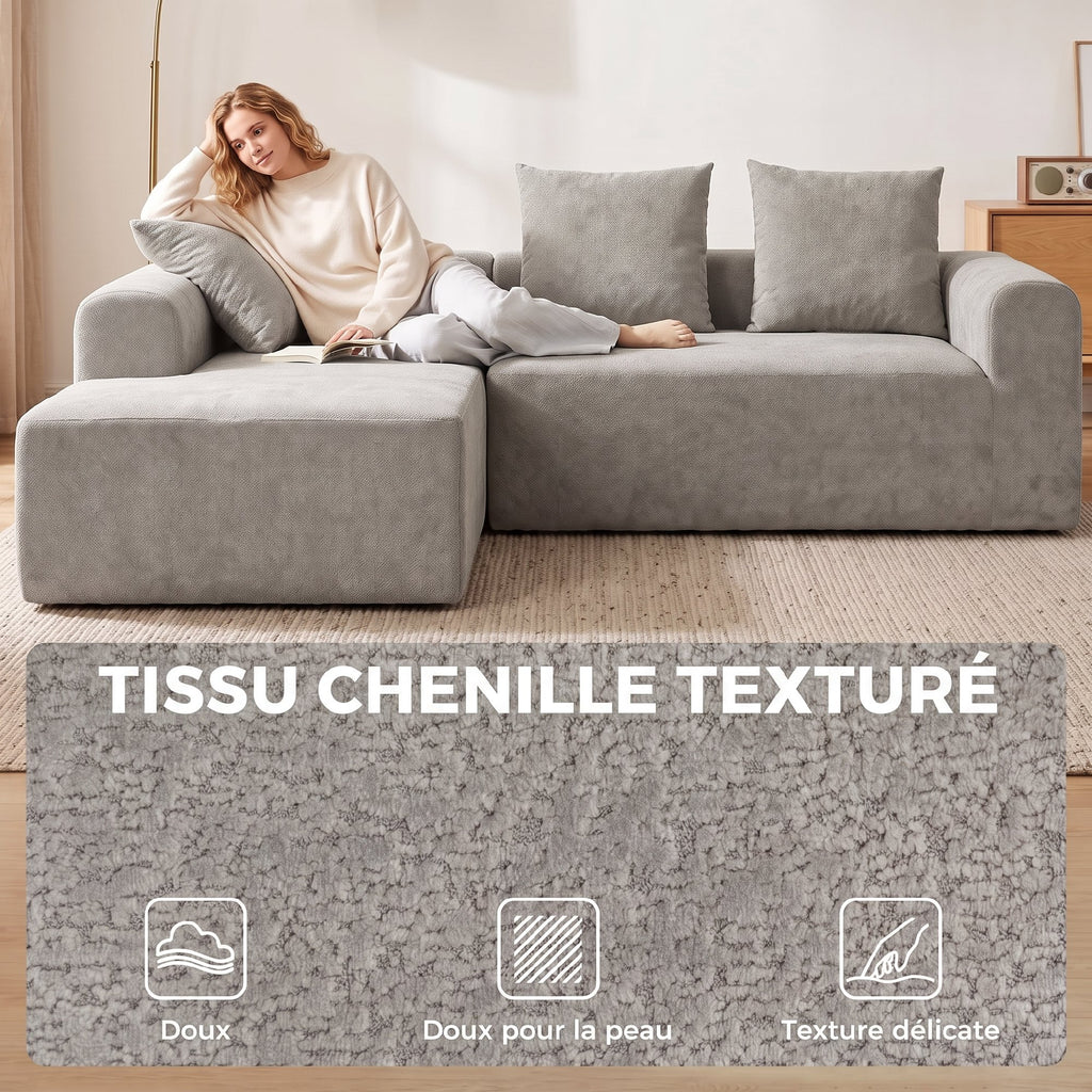Canapé d'angle en chenille 242 cm gris clair — photo 4 sur 7