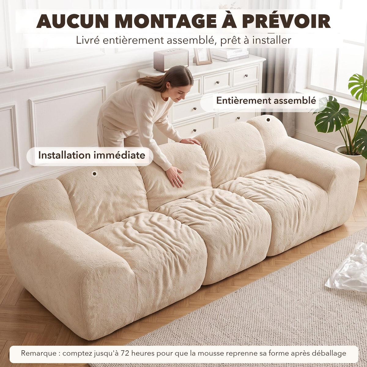 Canapé 3 places 233 cm — aucun montage à prévoir