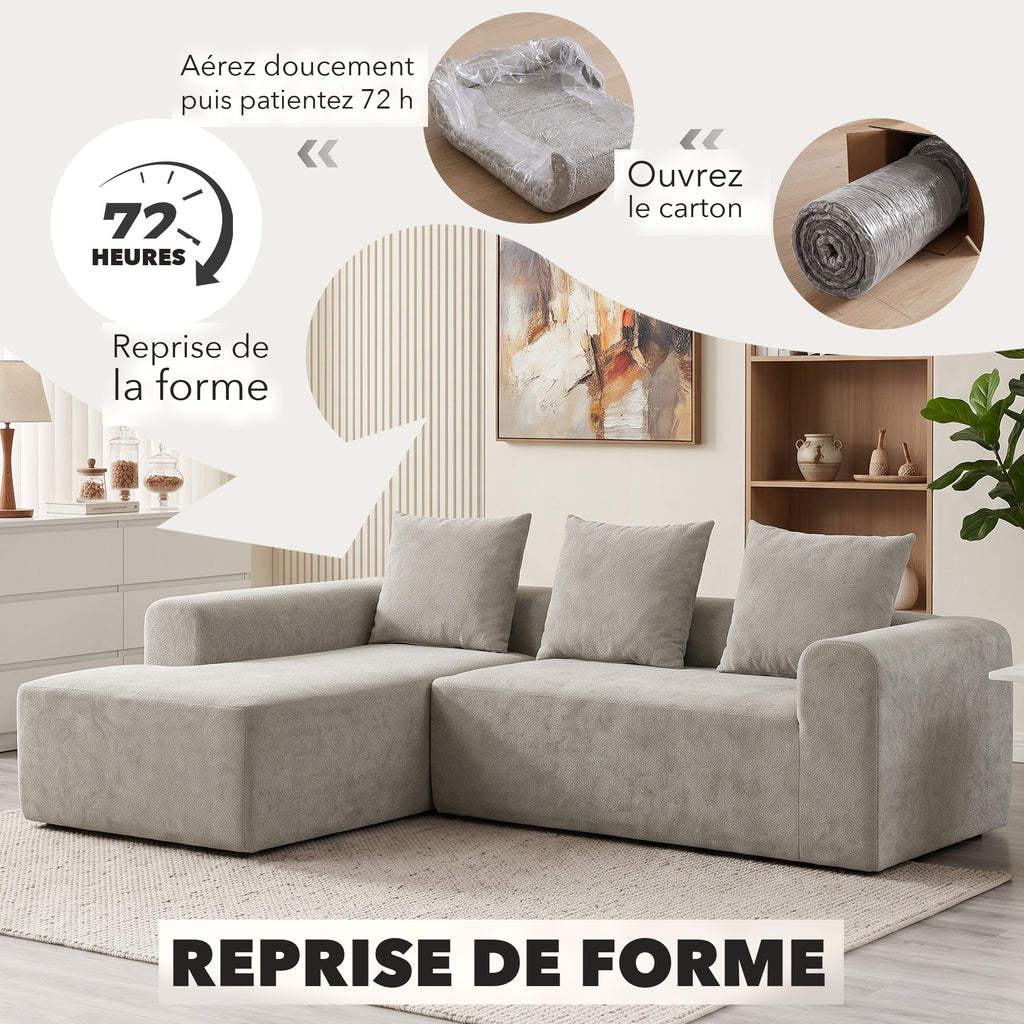 Canapé d'angle 242 cm — reprise de forme en 72 heures