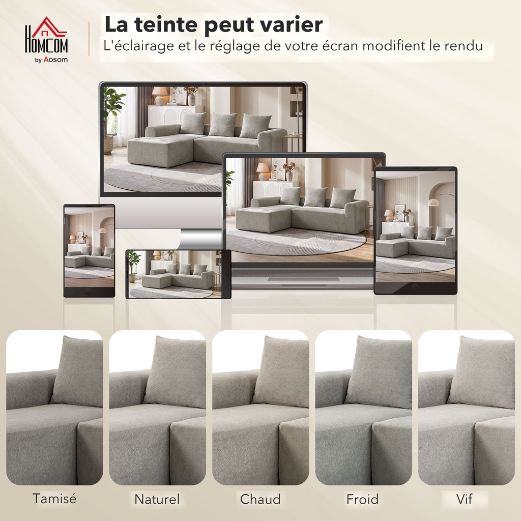Canapé d'angle 242 cm — la teinte peut varier selon l'éclairage