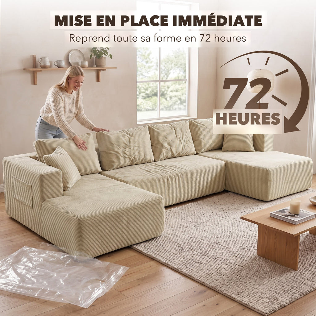 Canapé en U 337 cm — mise en place immédiate, reprise de forme en 72 heures