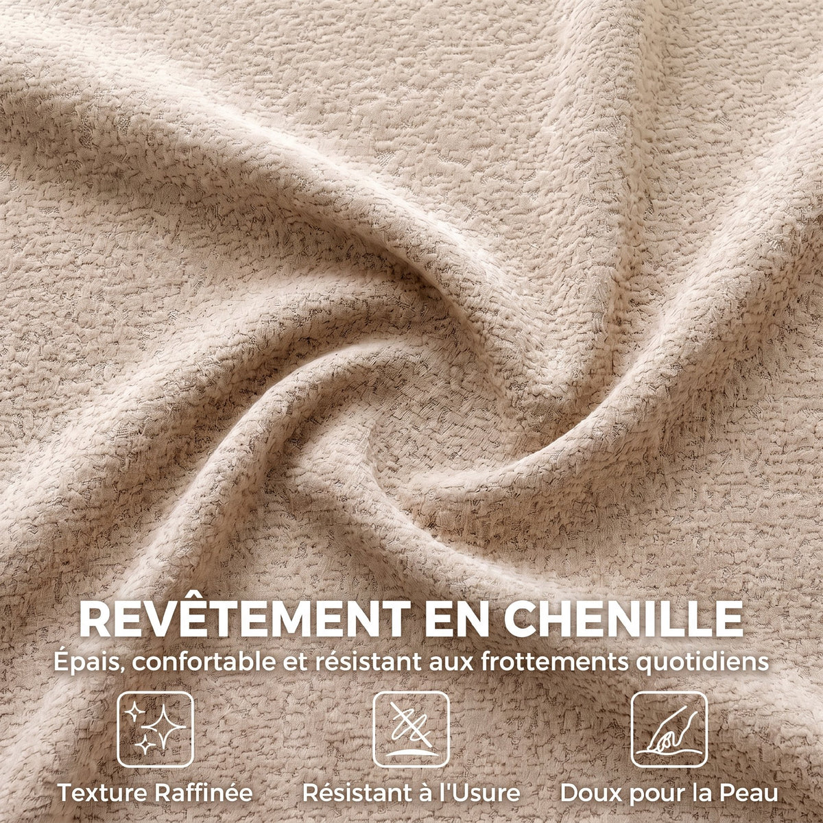 Canapé 3 places en chenille 233 cm beige — photo 4 sur 8