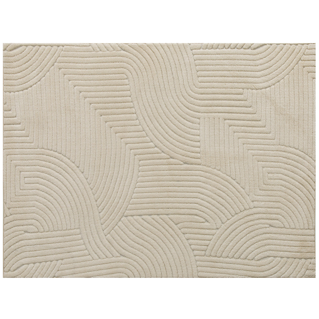 Tapis géométrique en relief — 230 × 160 cm, crème — vue sur fond blanc