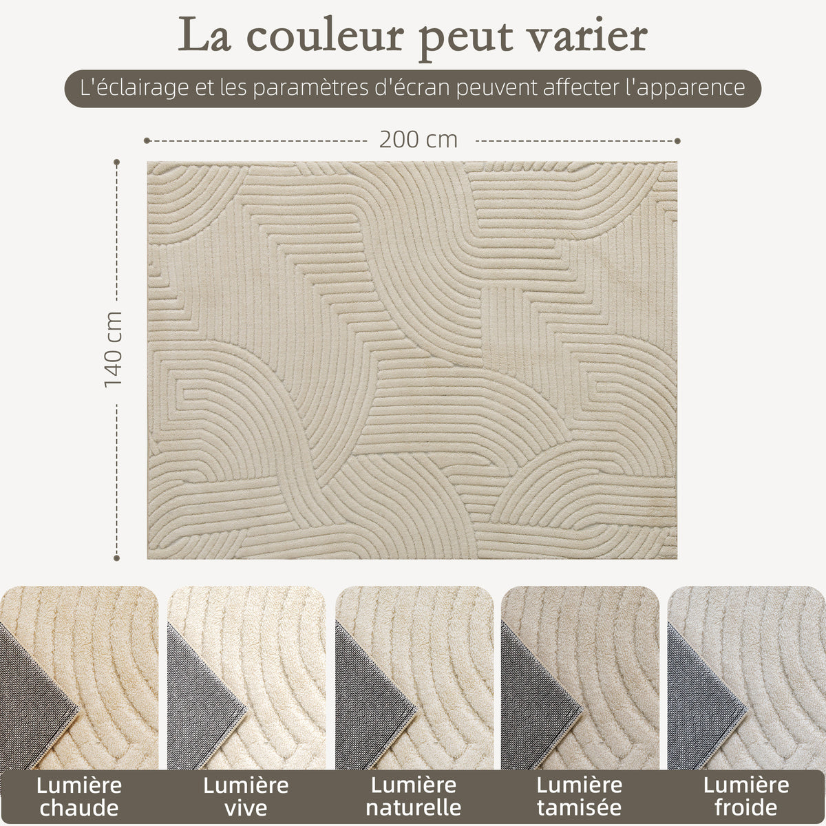 Tapis géométrique en relief — 200 × 140 cm, crème — photo 3