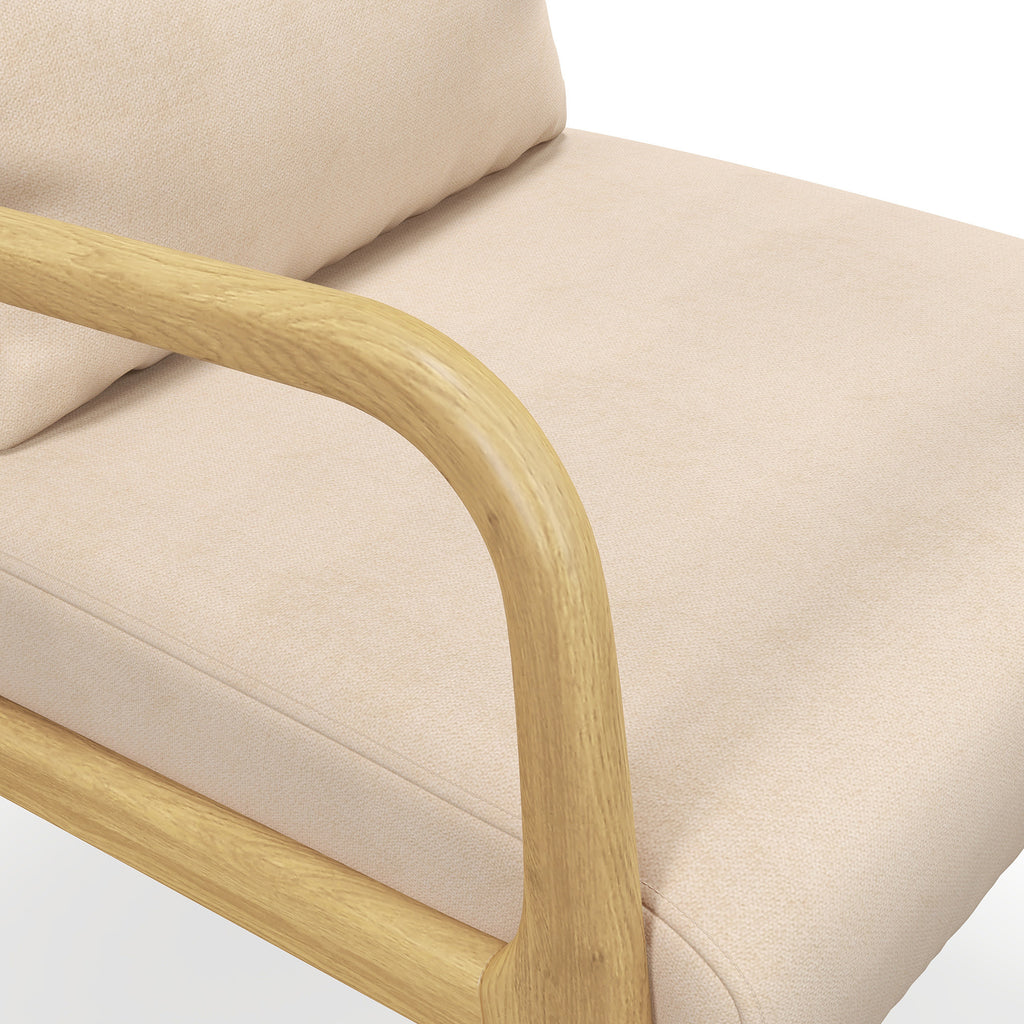 Fauteuil lounge bois d'hévéa et aspect velours — beige — vue 8