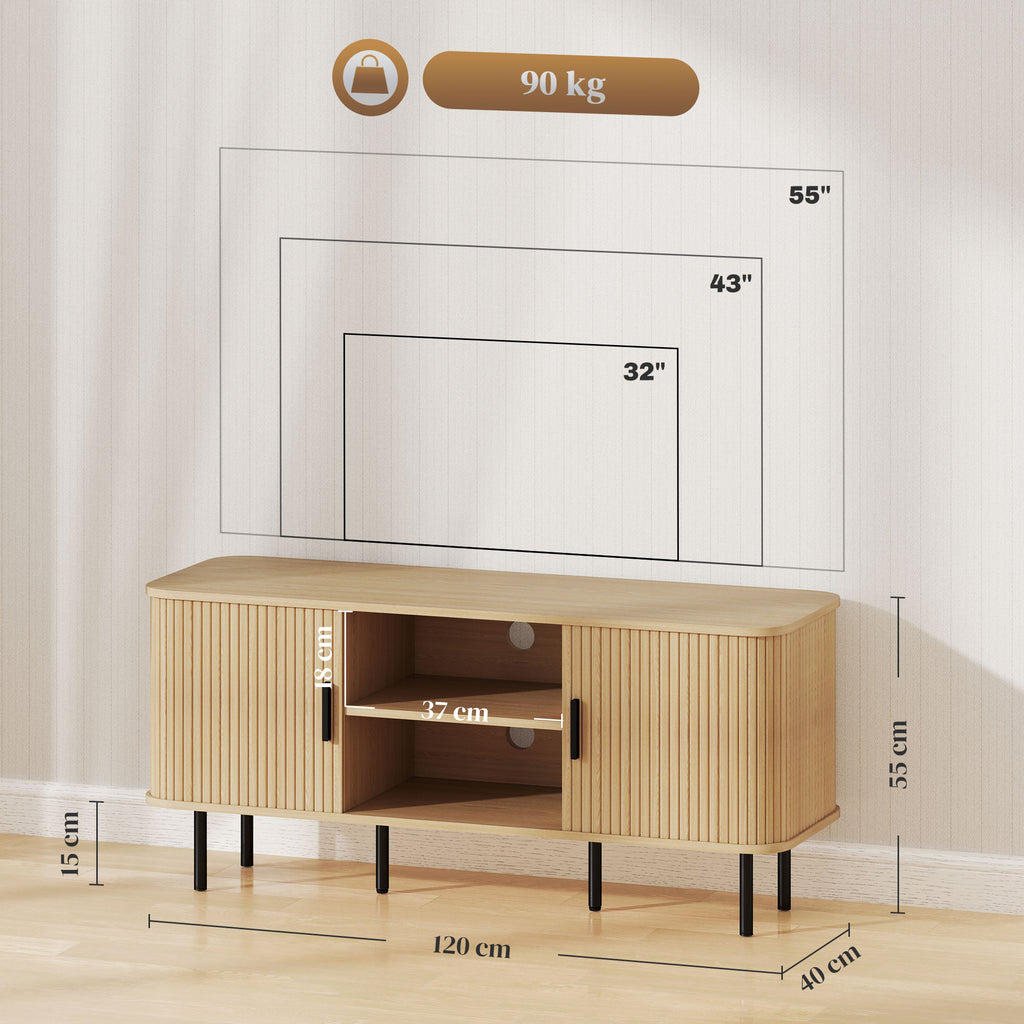 Meuble TV à portes cannelées, ton chêne — 120 cm — vue 3