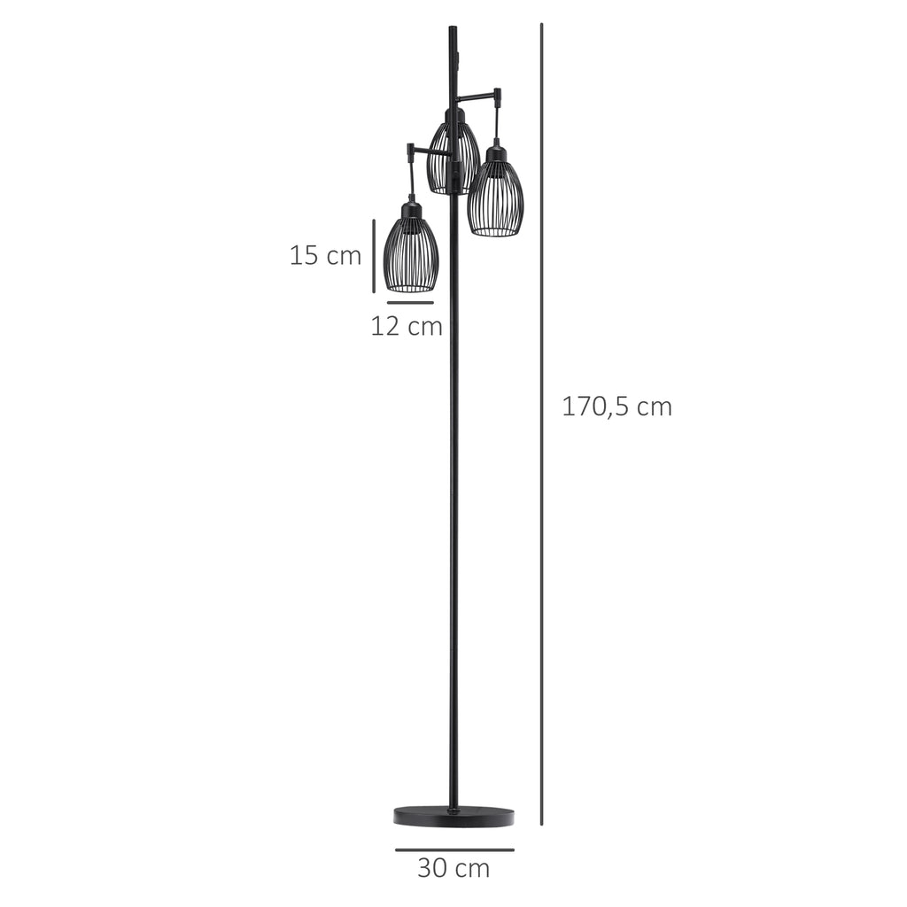 Lampadaire industriel 3 suspensions filaires — noir — photo 3