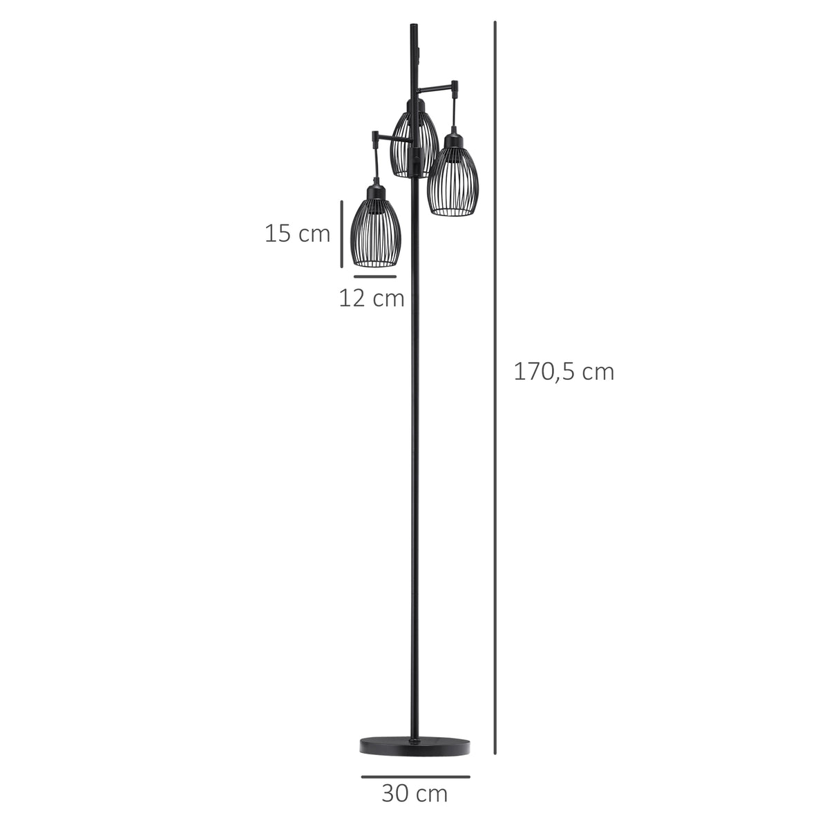 Lampadaire industriel 3 suspensions filaires — noir — photo 3