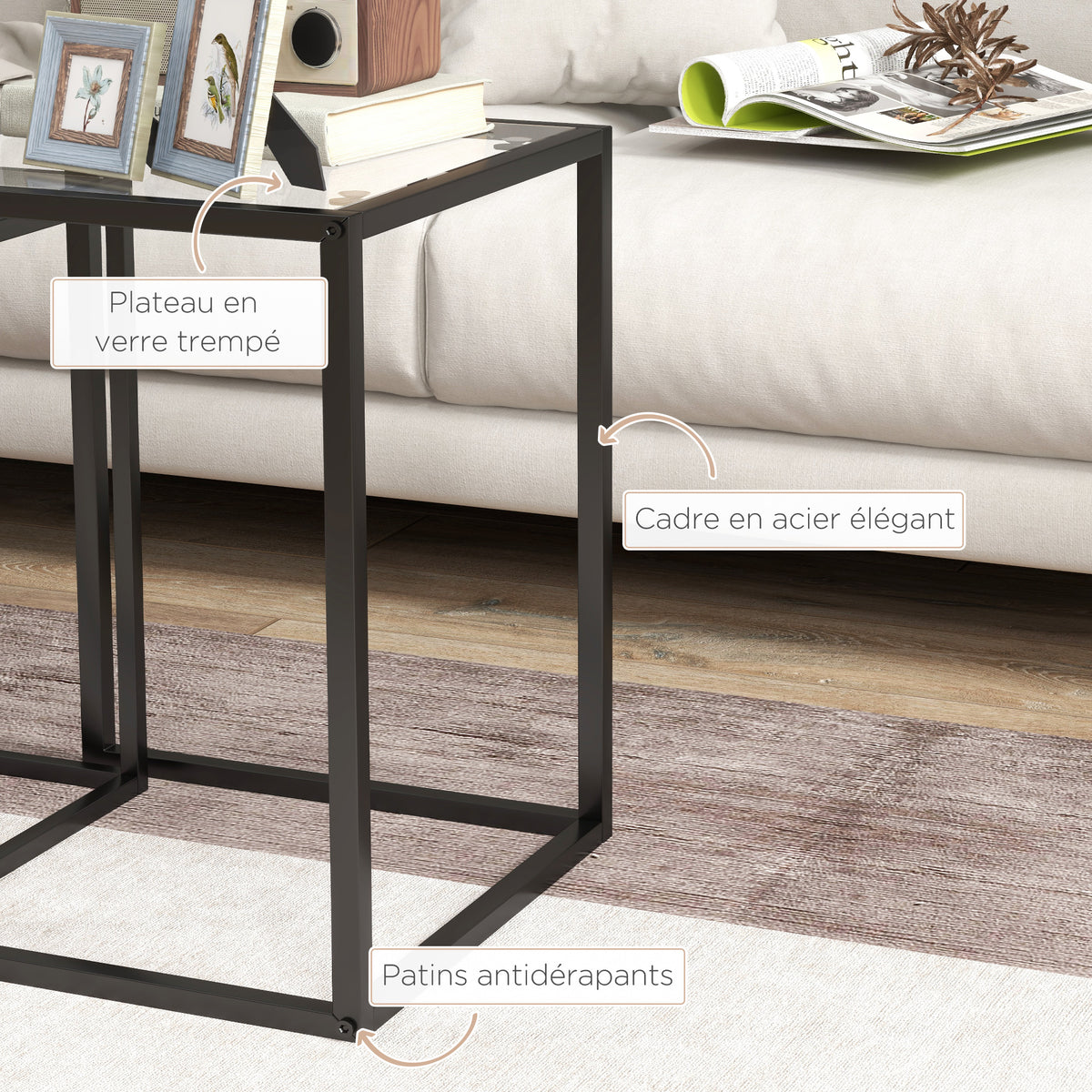 Tables gigognes plateau en verre — lot de 2 — photo 5