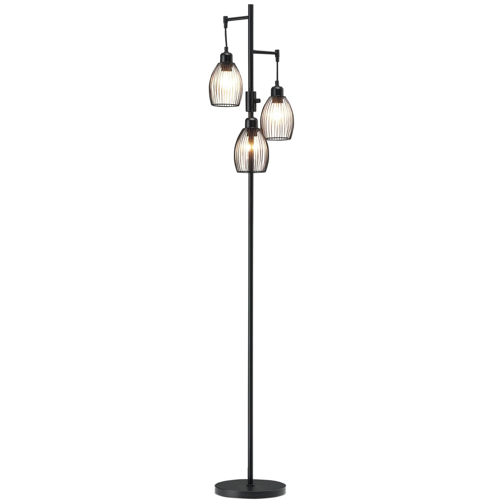 Lampadaire industriel 3 suspensions filaires — noir — vue sur fond blanc