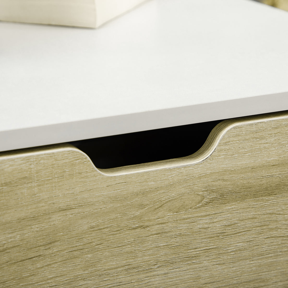 Table basse blanc et chêne clair à tiroirs — 106 × 58 cm — photo 9