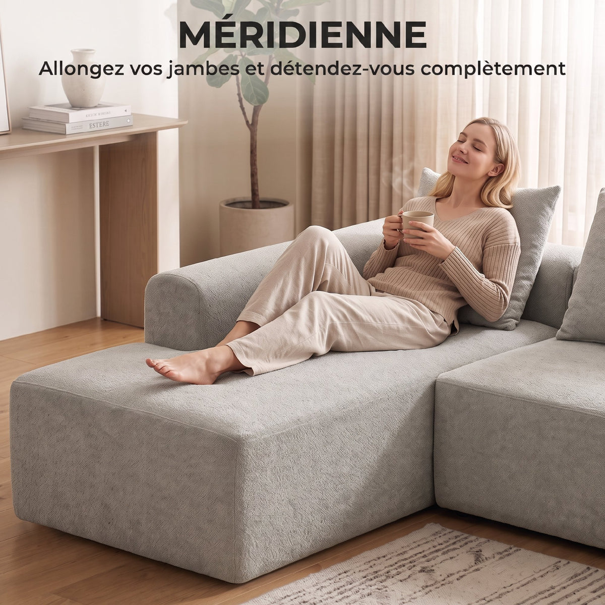 Canapé d'angle en chenille 242 cm gris clair — photo 6 sur 7